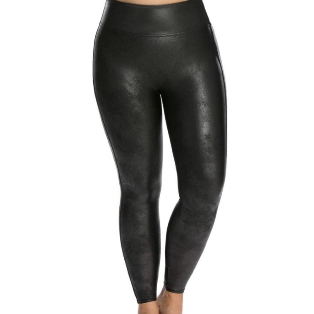 SPANX Faux Leather Leggings, High Waisted, Size 2XL, Black, Shaping